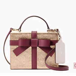 Kate Spade Wrapping Party Gift Box Rose Gold Metallic Leather Crossbody Handbag